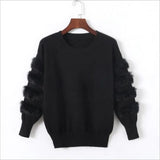 Autumn And Winter New Women's Fashion Rabbit Fur Decorative Sleeve Sweater Solid Color Pullover Sweater
