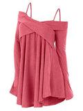 Shoulder Crisscross Tunic Sweater Casual Ladies Tops Women Sweaters Female Long Sleeve Pullover