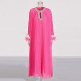 Famous Wind Loose Meat Shading Dress 2025 Summer New Water Drill Ostrich Hair Design Long Dress Dress