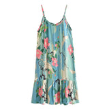 Queens Women Crane Floral Print Sleeveless Beach Bohemian Strap Midi Dress Ladies Rayon Cotton Boho