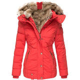 Warm Wool Collar Cotton Clothes Women Zipper Long Sleeve Hooded Cotton Coat