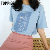Abstract T-shirts Character Printing Women Tops Solid Color Summer white Cotton Tops Tees harajuku