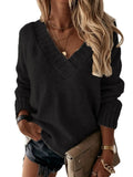 New Sweater Women's Autumn And Winter Solid Color V-Neck Long-Sleeved Knitted