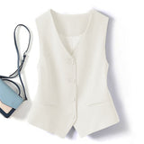 V-Neck Small Suit Vest Women With Retro Short Folded Oversleeping Vest Sleeveless Shoulder
