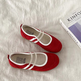 Version Of The Color Double Bouquet Single Shoe 2025 Autumn New Retro Round Head Mary Jane Shoes Flat Bottom Shallow Casual