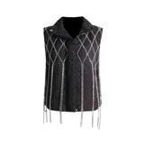 Zingj 2024 Niche Loose Vest Diamond Chain Trim Clip Cotton Sleeveless