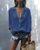 Solid Color Deep V-neck Buttons Chiffon