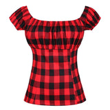Vintage Shirt Tops 50s Women Clothing Summer Red White Black Plaid Printed Pin Up Hepburn Punk Rock Streetwear For