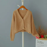 Long-sleeved Thick Line Sweater Women One Button Solid Color Lazy Simple Fashion Short Cardigan Sweater Female