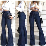 Festival High Waist Hip Temperament Commute Lace-up Pants Wide-leg Jeans Women's
