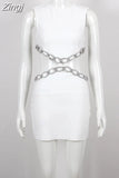 O Neck Sleeveless Cut Out Diamond Bandage Dress Women Black Backless Luxury Diamond Mini Bodycon Dress Evening Club