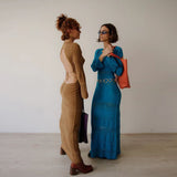 Zingj New Sexy Hollow Back Knit Long Sleeve Dress Female