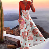 Summer Autumn Long Dress Fashion Retro Floral Print Sleeveless Holiday Dress Sexy Women Deep V Neck Elegant Party