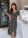 Women Daisy-printing Elegant Various Design Square Collar Sweet Lady All-match Plus Size 4XL Leisure Holiday Girl