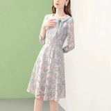 Blue Lace Dress French Floral Dress Female 2022 Spring New Women A-line O-neck Sweet Dresses Streetwear
