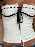 Tie Up Broderie Lace Bandeau Top-Outfit