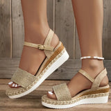 New Hemp Rope Heel Sandals Light Size Buckle A Word Sandals Women