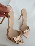 Onlymaker Women's Peep Toe Mules Gold Slip On Thin High Sandals Big Size Classic Fashion Lady Sandals
