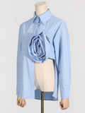 Summer New Fashion Casual Wind Lapel Flower Splicing Design Sense Hollow Out Slit Long-Sleeved Jacket