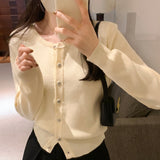 Sense Of Pure Color Round-Neck Cardigan Knitted Blouse Women's Autumn And Winter New Style Retro Short Sweater