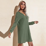 Knitted Women Dresses Autumn Winter Long Sleeve Loose Elegant Sexy V-neck Office Solid Mini Dress Woman Robe