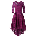3/4 Sleeve Tunic Party Dress Lace 2022 Short Front Long Back Vestidos Solid Red Purple High Low Formal