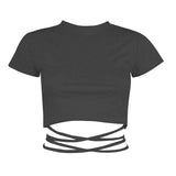 Summer Women Black Short T-Shirts Sexy Crop Tops Short Sleeve Bandage Tee Tops Female Shirts Fashion Woman