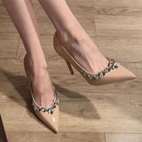 Sister Style Personality Black High Heels 2025 New Pointed Sexy Water Drill Beautiful Temperament