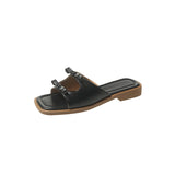 Bow One-Word Flat-Bottomed Slippers Women Wearing Exposed Toe Lazy Beach Cold