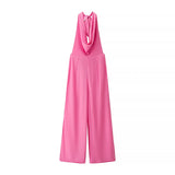 Neck Jumpsuit 2025 Summer Temperament Hanging Neck Bare Back Sleeveless High-Waisted Broad Leg