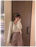 Long-sleeved Thick Line Sweater Women One Button Solid Color Lazy Simple Fashion Short Cardigan Sweater Female