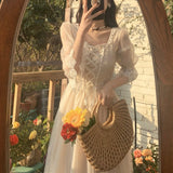 Spring Lace Sweet Elegant Dress Women Evening Party One Piece Dress Korean Kawaii Short Sleeve Dress Female Square