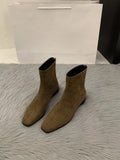 Zingj Heel Suede Korean Small Ankle Boots Female Shoes 2024 New Autumn And Winter Versatile Add Velvet Thin Boots Foreign Style Short Boots-Outfit