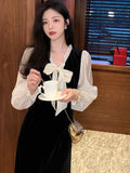 French Dresses for Women Party Long Sleeve Elegant Evening Casual Design Slim Korean Fashion Velvet Dress Autumn
