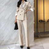 Women Fashion Long Sleeve Blazer With Belt Pants Suit Set Office Lady Two Piece Sets
