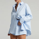 Tracksuits Shirt With Mini Shorts Cotton Two Pieces Sets Fashion Clothing Outfits Women Blouses Fashion