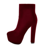 Onlymaker Women's Round Heel High Heel Platform Ankel Boots Block Chunky Heels Wedding Party Shoes Large Size Fashion