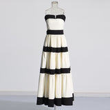 French Elegant Style Dress With Bra Dress 2025 New Splicing Bow Design Striped Long Dress