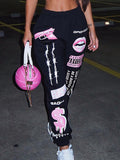 Spring Summer Fashion Lip Letter Graphic Print Casual Harem Sweetpants Women's Harem Pants Loose Femme Streetwear