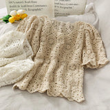 lace pullover women's knitted summer new Korean round neck wild hollow crochet temperament