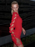 Long Sleeve Bow Cut Out Solid Mini Dress- Outfit