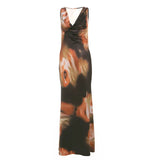 Summer Women's New Retro Temperament Collar Color Print High-Waisted Long