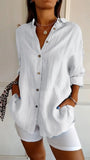 New Single-Dran Buckle Folding Collar Shirt Burst Lady Solid Color Can Sleeve