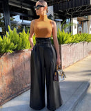 High Waist Leather Nightclub Metal Belt Wide