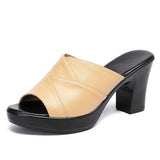 Women's Slippers Genuine Leather Sandals 2021 Summer High Heels Women Shoes Woman Slippers Summer Sandals Fashion