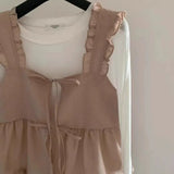 Small Belly Covering Casual Ruffle Sleeveless Western Style Two-piece SuitOutfit