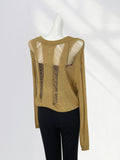 Zingj And After Two Wear Sand Dune Waste Wind Top Hole Long Sleeve T-Shirt Hollow See-Through Blouse Rope Tie Tie