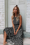 Sexy O Neck Sleeveless Boho Polka Dot Print Maxi Dress 2020 Casual Empire A Line Robe Ladies Party Long Dresses