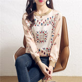 2025 New Print Satin Knit Long Sleeve Splicing Women's Overtop Thin Casual Elastic