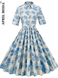 Arrivals Women Vintage 1950s Retro Rockabilly Prom Dresses Short Sleeve Button Front A Line Shirt Elegant Tunic Midi